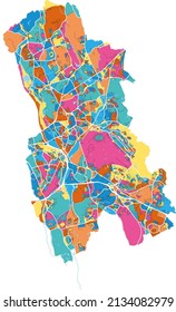 Stoke-on-Trent, West Midlands, England colorful high resolution vector art map with city boundaries. White outlines for main roads. Many details. Blue shapes for water. 