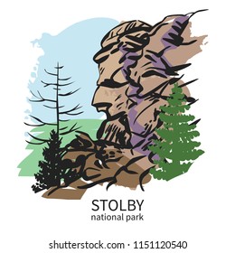 Stolby, national park in Siberia. Hand drawn vector illustration