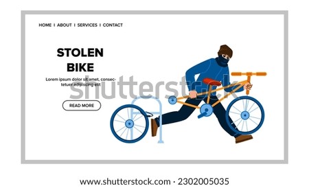 stolen bike vector. bicycle thief, crime criminal, theft safety, security burglar, flat male stolen bike web flat cartoon illustration