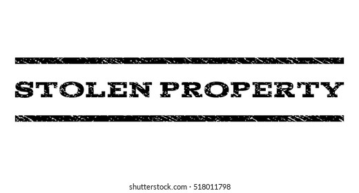 Stolen Property watermark stamp. Text tag between horizontal parallel lines with grunge design style. Rubber seal stamp with scratched texture. Vector black color ink imprint on a white background.