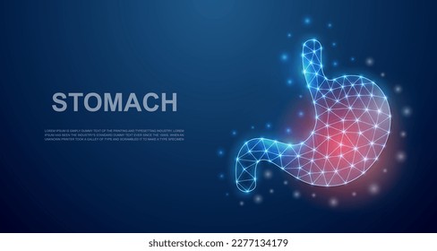 Stomach 3d low poly symbol with pain center for landing page. Stomach pain, digestive system design illustration concept. Polygonal organ illustration