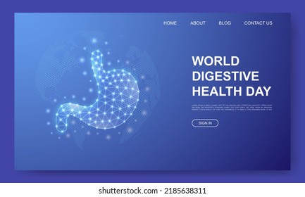 Plantilla de sitio web Stomach 3d de polos bajos. Concepto de ilustración del diseño del sistema digestivo. Símbolo de anatomía de órganos poligonales para la página de inicio, página de publicidad.