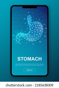 Stomach 3d polygonal symbol for UI, UX design template. Low poly Digestive system illustration for mobile app design. Organ illustration concept.