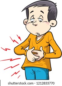 Stomach ache, boy, vector illustration