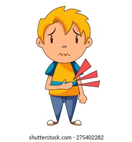 Stomach ache, boy, vector illustration