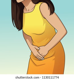 Stomach ache. Cartoon vector image.
