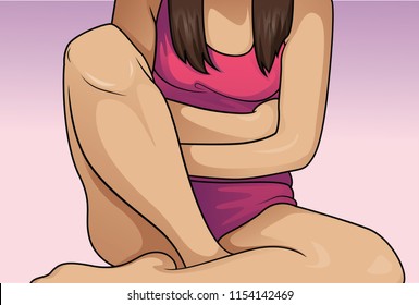 Stomach ache. Cartoon vector image.