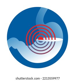 Stomach ache with pain circles - isolated icon for gastric medicine