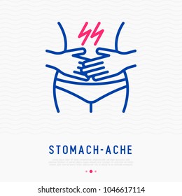 Stomach Ache Thin Line Icon. Modern Vector Illustration Of Menstrual Pain, Poisoning Or Diarrhea.