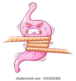 Stomach ache tied up with rope, vector illustration