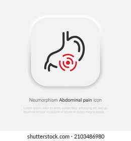 Stomach ache vector icon. Stomach abdominal pain symbol in neumorphism style. Neumorphic design Vector EPS 10