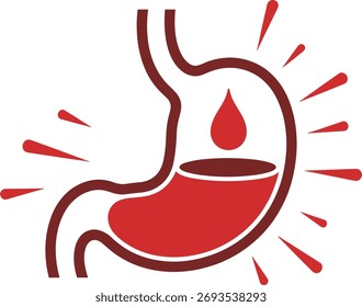 Ícono de problema gástrico de reflujo de ácido estomacal, concepto de Vector plano de dolor de estómago. Síntoma de la digestión del dolor de la acidez gástrica, sistema digestivo humano