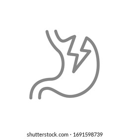 Stomach With Acute Pain Line Icon. Gastrointestinal Tract Disease, Pain Symptoms Symbol