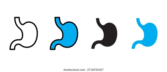 Conjunto de iconos de anatomía del estómago sobre fondo blanco. Vector médico, sanitario, órgano, estómago. Ilustración vectorial.