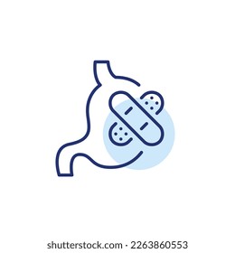 Stomach with bandaid. Gastroenterology medical assistance. Pixel perfect, editable stroke line icon
