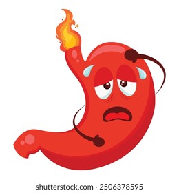 Stomach with a burning acid bile. Vector illustration in cartoon style icon