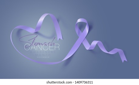 Stomach Cancer Awareness Calligraphy Poster Design. Realistic Periwinkle Ribbon. November is Cancer Awareness Month. Vector Illustration