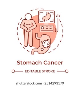 Stomach cancer soft red concept icon. Type of oncology. Digestive system disease. Stomach pain and indigestion. Round shape line illustration. Abstract idea. Graphic design. Easy to use in article