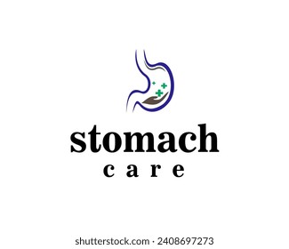 stomach care logo design template hands and plus hull background