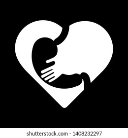 Stomach care logo designs concept vector with heart and hand, Creative Symbol, Icon design template isolated on black background