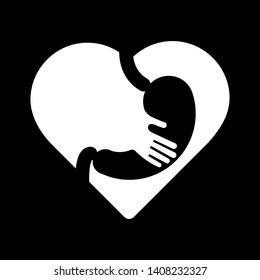 Stomach care logo designs concept vector with heart and hand, Creative Symbol, Icon design template isolated on black background