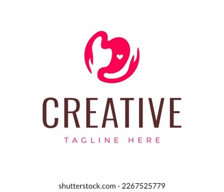 Stomach Caring Logo Design. The Digestive Tract of the Stomach is Connected by Hand Business Logo Design.