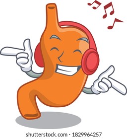 Stomach Cartoon design concept listening music on headphone