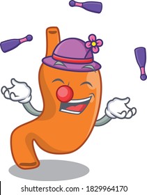 A stomach cartoon design style succeed playing juggling