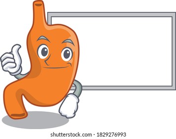 Stomach cartoon design with Thumbs up finger bring a white board