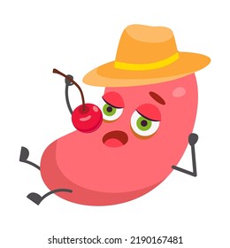 Stomach character. Cartoon vector illustration. Healthy and unhealthy digestive human organ with different emotions and faces