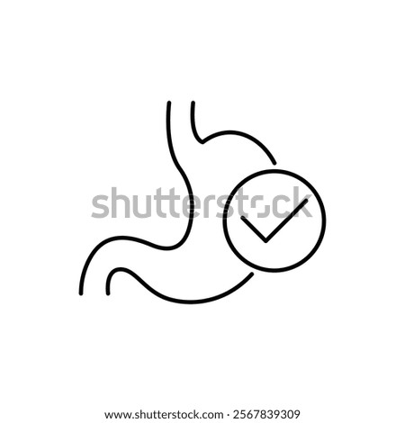 Stomach and check mark icon, line vector
