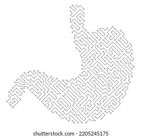 Magenschalttafel. Stomach Abstrakte Technologie. künstliche Intelligenz in Form von Stomach einzeln auf weißem Hintergrund.  CPU-Orgel-Schalttafel. 