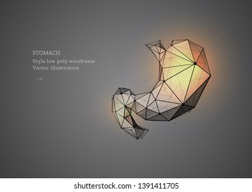 Stomach. The concept of treatment of the digestive system. Low poly wireframe style. Technology in medicine. Abstract illustration isolated on gray background.  Particles are connected in silhouette