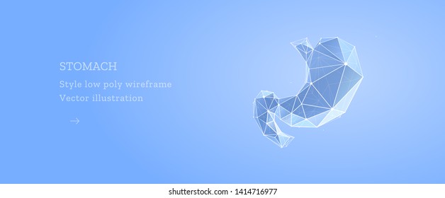 Stomach. The concept of treatment of the digestive system. Low poly wireframe style. Technology in medicine. Abstract illustration isolated on blue background.  Particles are connected in silhouette