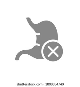 Estómago con icono de marca de verificación cruzada gris. Símbolo de órgano disidente