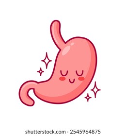 Stomach. Cute cartoon character in kawaii style. Healthy organ, digestive system. Vector illustration, flat style. Health problems. For sticker, books, design element. Medical brochure template.