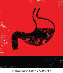 Stomach design on grunge background, red version