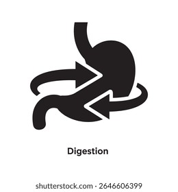 Stomach digestion icon with arrows indicating metabolic process and gastric function for healthy food breakdown and nutrient absorption in the body vector solid glyph icon