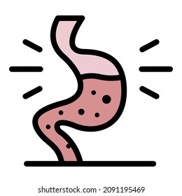 Icono de digestión del estómago. Esbozo digestivo vectorial color plano aislado