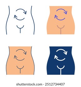 Ícone de digestão estomacal definido em estilo plano e linha. Símbolo do metabolismo. Ilustração vetorial.