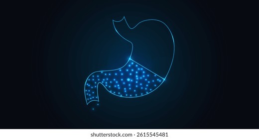 Stomach digestive system organ , Concept for medical, pharmacology treatment of the digestive system. Abstract modern 3d vector illustration on dark blue background.
