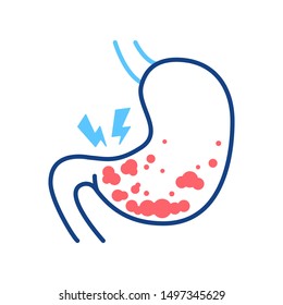 Stomach disease gastritis line color icon. Gastric inflammation. Human organ concept. Sign for web page, mobile app, button, logo. Vector isolated element. Editable stroke.