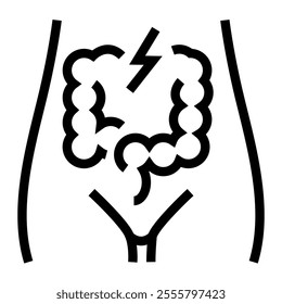 Stomach disorder line black icon. Vector isolated button. Editable stroke.