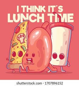 Stomach eating a burger vector illustration. Advertising, fast food, learning, symbol design concept	
