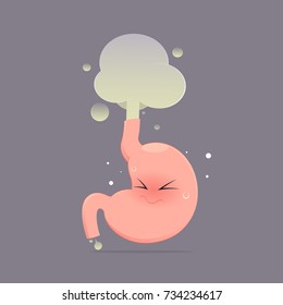 The stomach is fart because of acid in the stomach, Cartoon vector, Concept with internal health