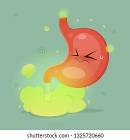 The stomach is fart because of acid in the stomach, Farting, Cartoon vector, Concept with internal health