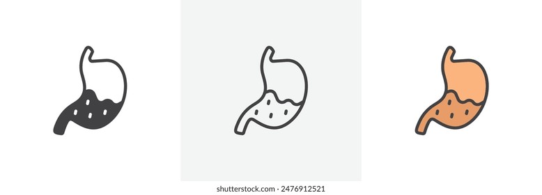 Stomach flat thin line icon collection.