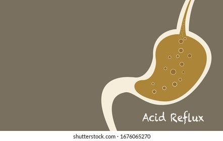 Stomach flat vector icon isolated on dark background with acid reflux symptom, vector for wen and graphic design, space for text and design