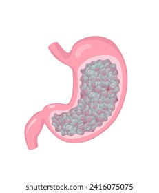 Estómago con gas y sensación de hinchazón. Patología del trastorno orgánico interno humano. Ilustración del vector
