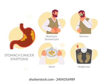 Stomach - Gastric - Cancer Key Symptoms - Stock Illustration as EPS 10 File